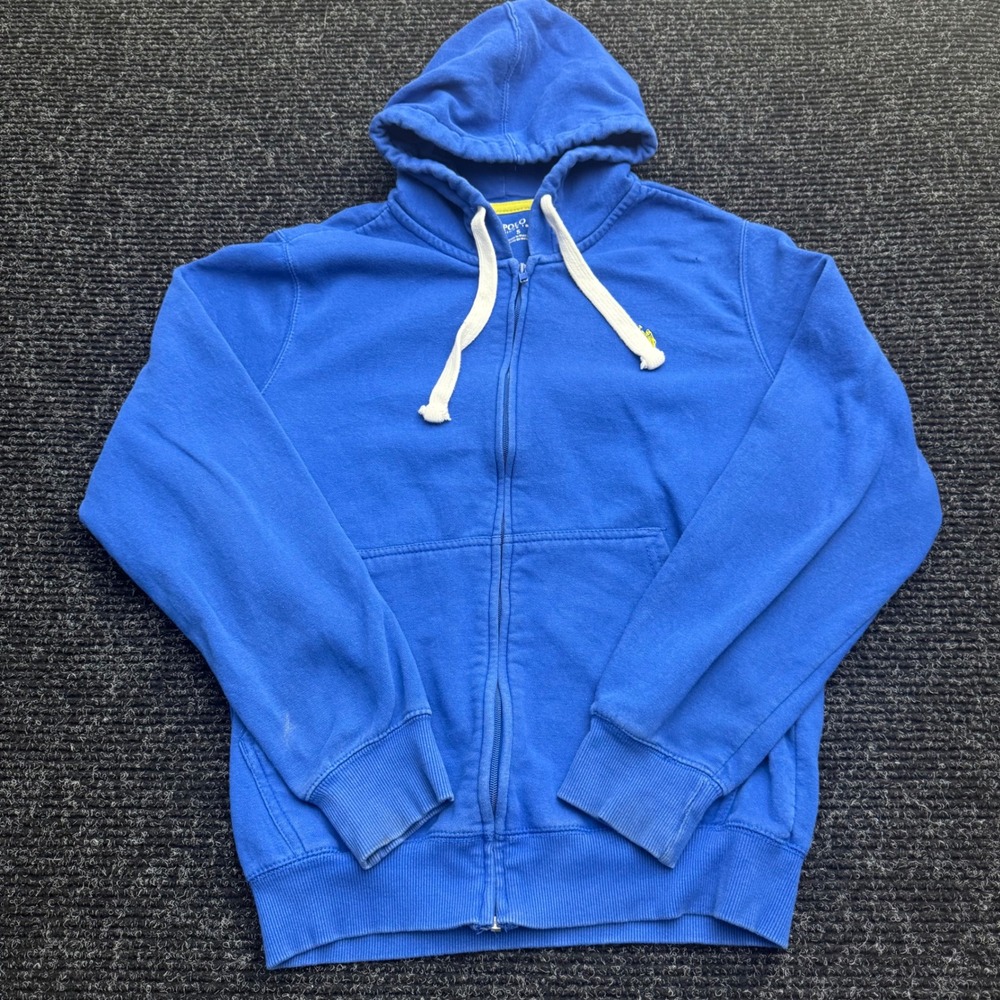 US Polo Assn Mens Small Blue Full Zip Fleece Hoodie Yellow Logo Sweatshirt